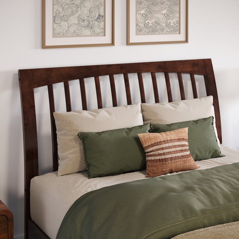 Solid Wood Platform Bed - Low Profile Sleigh Bed Frame - Full Size Bed - Walnut Finish