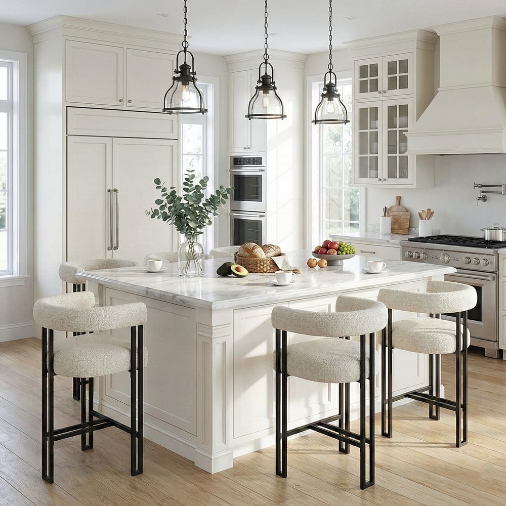 24" Seat Height Upholstered Tweed Solid Back Counter Stool(Set of 6)