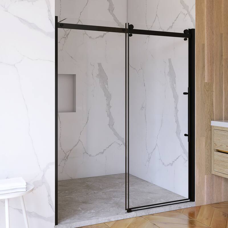 60'' x 72'' Single Sliding Frameless Shower Door in Matte Black - 60'' x 0.25'' x 72''