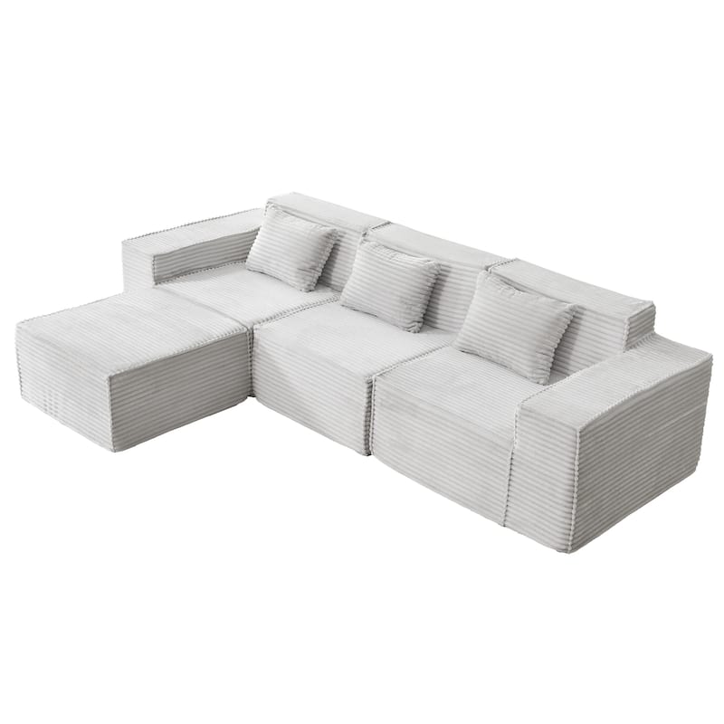 L-Shaped Modular Sectional Sofa,3-Seater with Ottoman,Striped Corduroy Fabric for Home, Apartment, Office