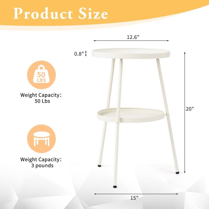 2 Tier Round Patio Small Side Table, Metal Coffee Table for Indoor Outdoor