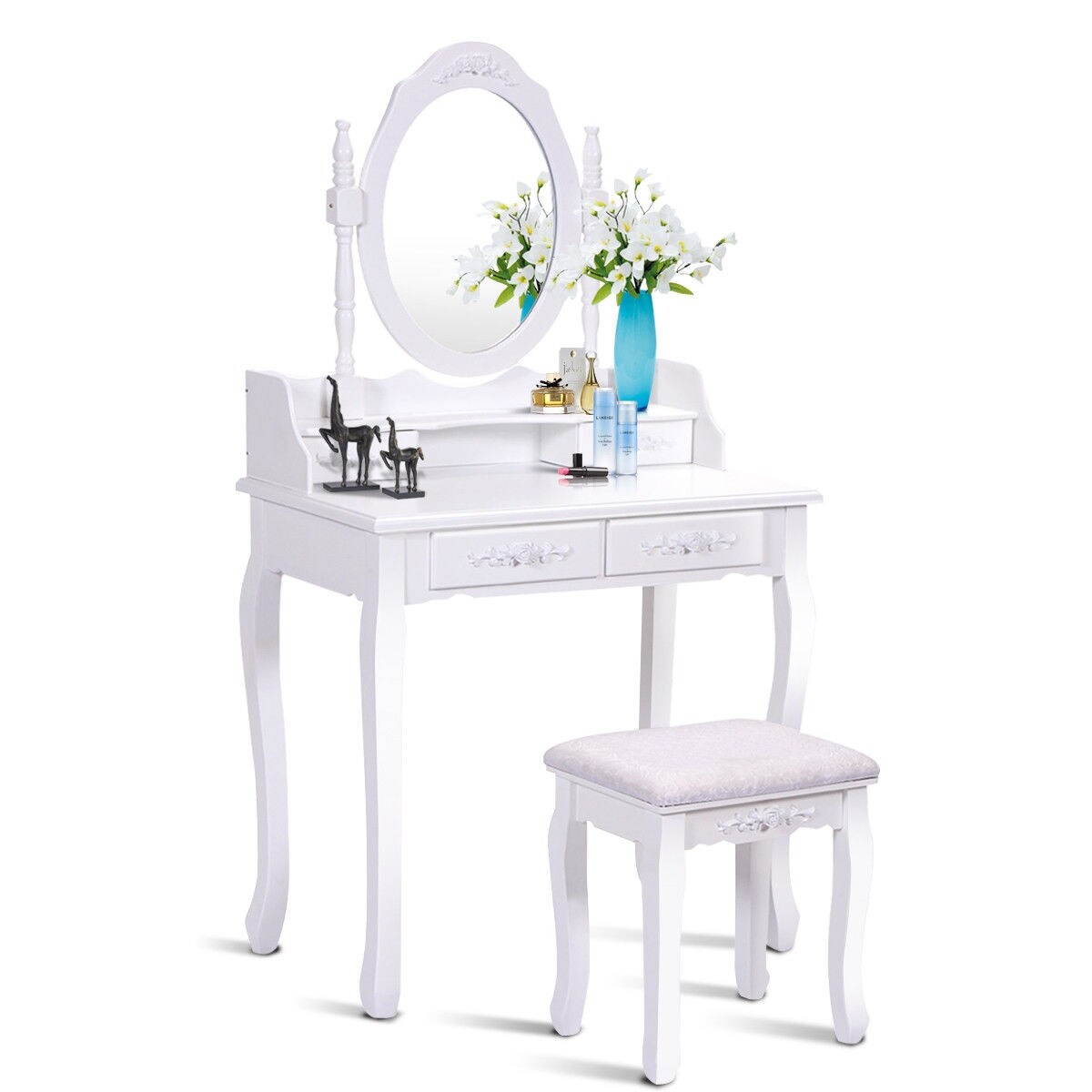 Shop Costway White Vanity Jewelry Makeup Dressing Table Set Bathroom