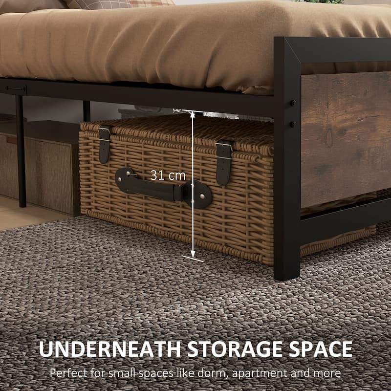Queen Bed Frame, Storage Headboard with Charging Station