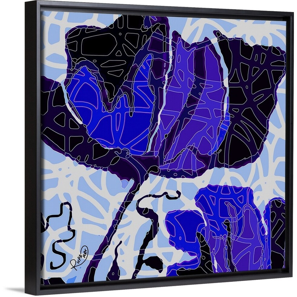 Shop Large Blue Abstract Flower Black Float Frame Canvas Art