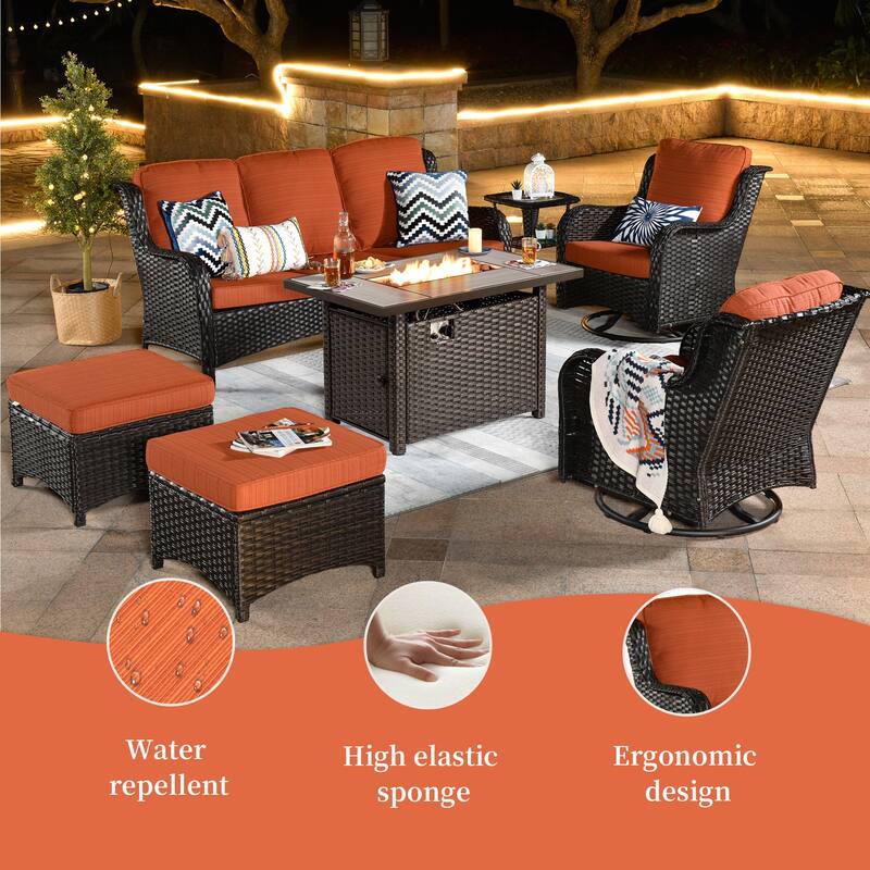 OVIOS 7-piece Patio Swivel Chair Set with 42" Fire Table