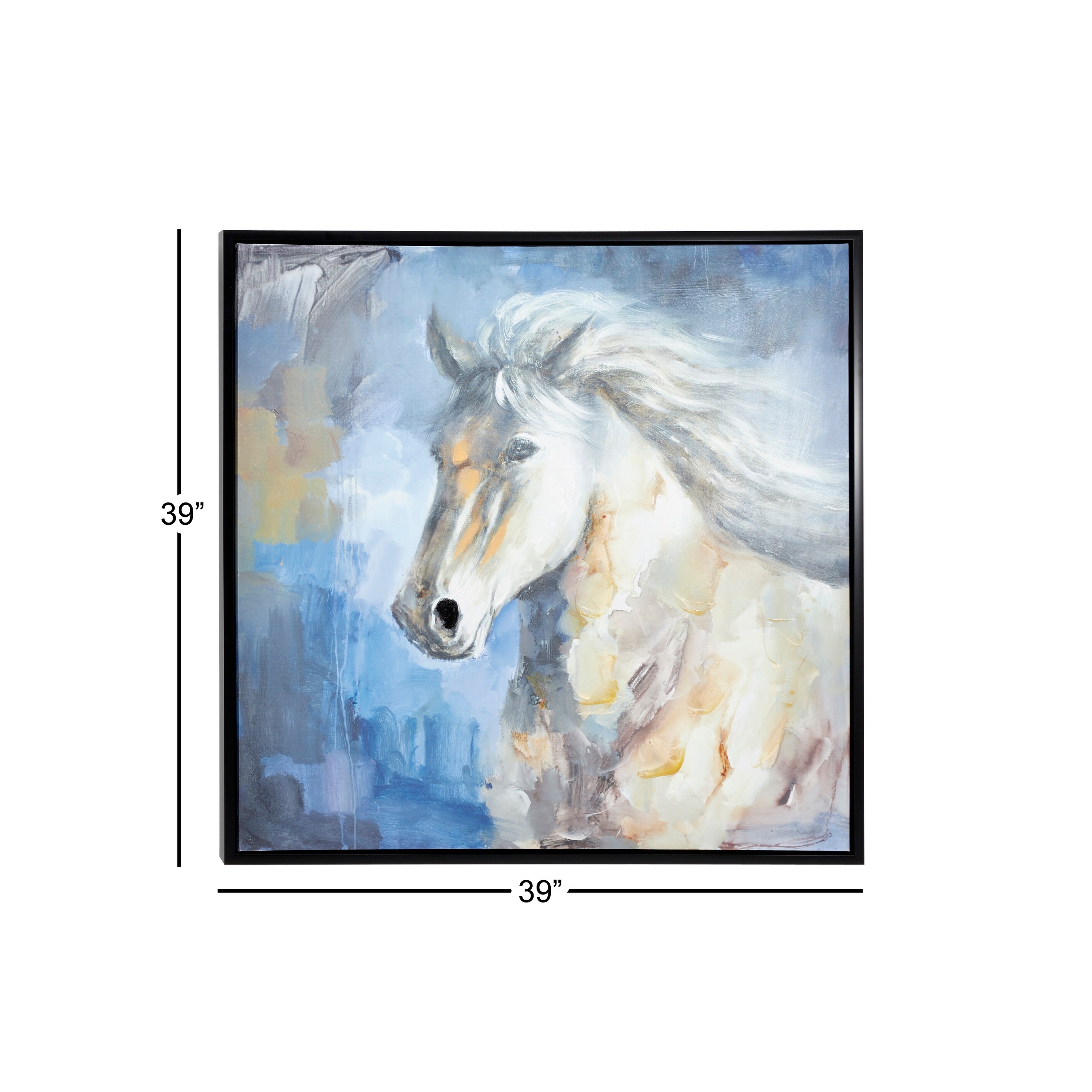39 5 Large Square Blue Gray And White Horse Painting In Black Frame Overstock 39 5 Large Square Blue Gray And White Horse Painting In Black Frame Overstock
