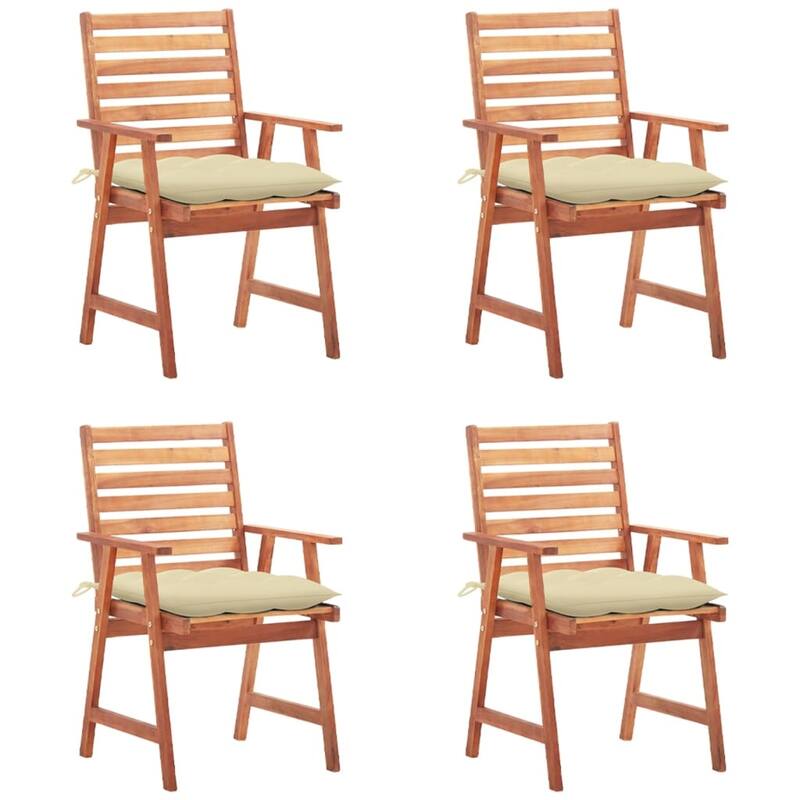 vidaXL Patio Dining Chairs Outdoor Patio Chair with Cushions Solid Wood Acacia - 22" x 24.4" x 36.2" - Cream