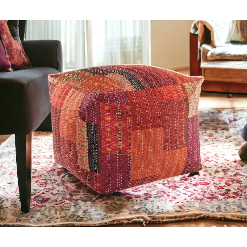 HomeRoots 24" Red Cotton Blend Ottoman