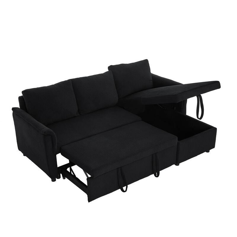 L-Shaped Loveseat Sofa with Chaise, Modular Sectional Couch, Convertible Sleeper Sofa with Pull-Out Bed, Storage