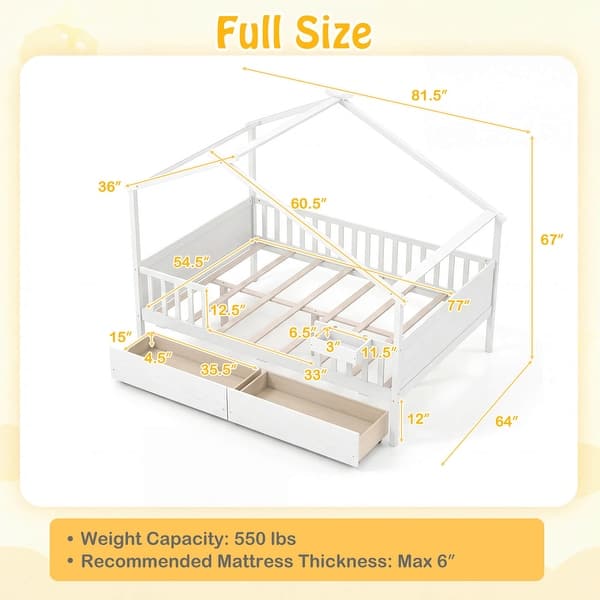 dimension image slide 0 of 2, Costway Full Size Bed with 2 Storage Drawers, House-shaped Bed Frame