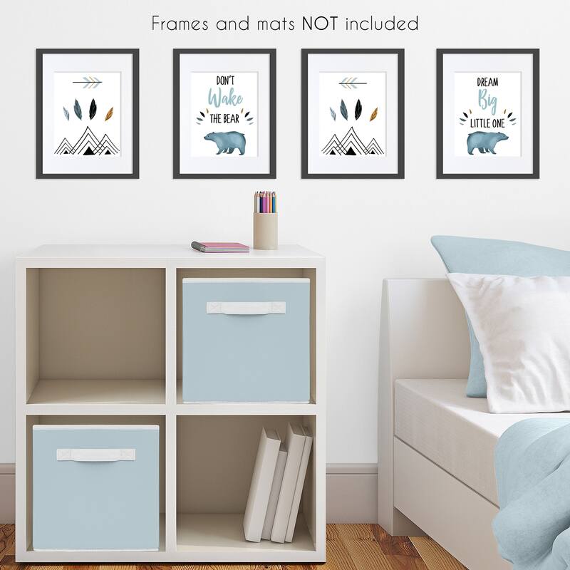 Sweet Jojo Designs Slate Blue Bear Mountain Watercolor Collection Wall Decor Art Prints (Set of 4) - Dream Big Don't Wake