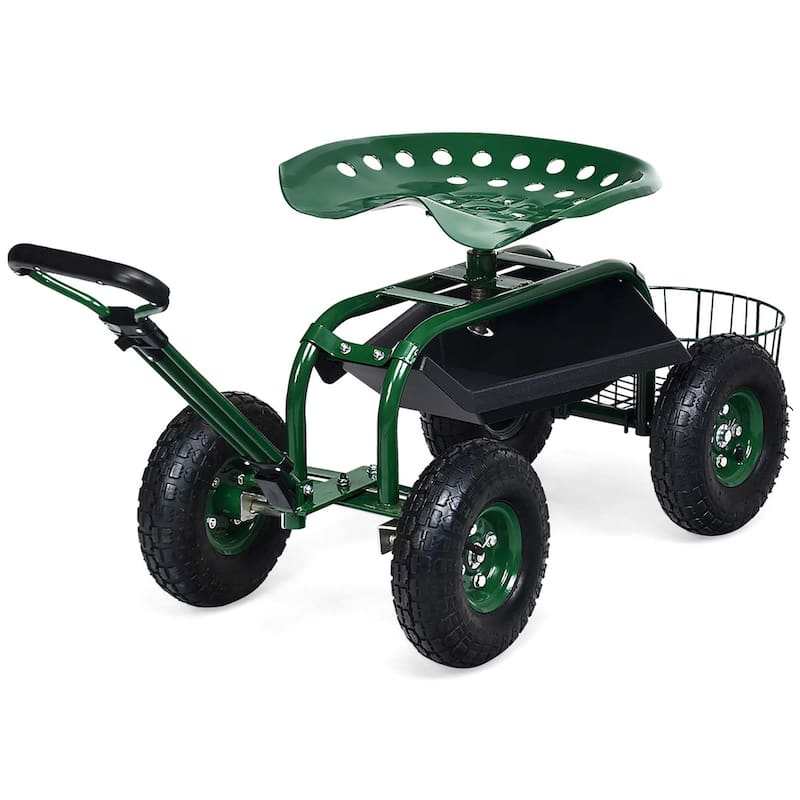 Costway Garden Cart Patio Wagon Roll Work Seat with Tray Basket - See Details