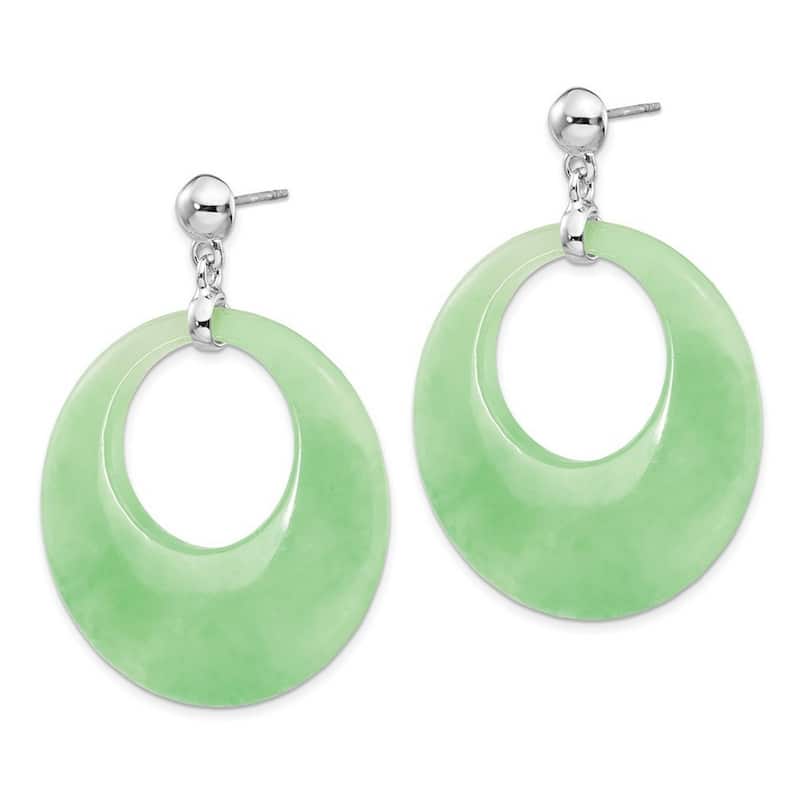 Curata 925 Sterling Silver 47x36mm Dyed Jade Circle Dangle Post Earrings