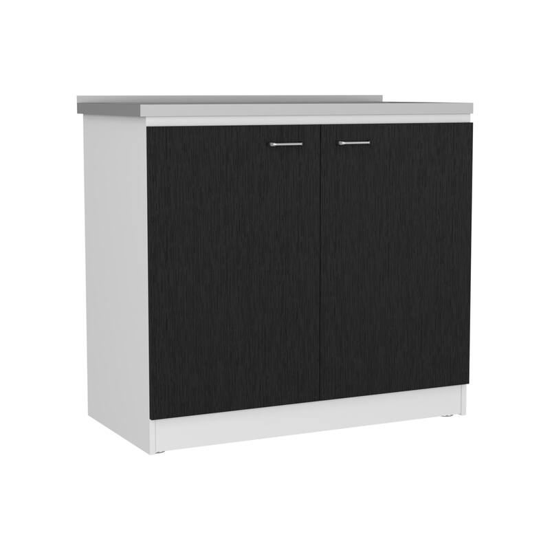 TUHOME Napoles Utility Sink Cabinet with Integrated Steel Sink - N/A - White / Black
