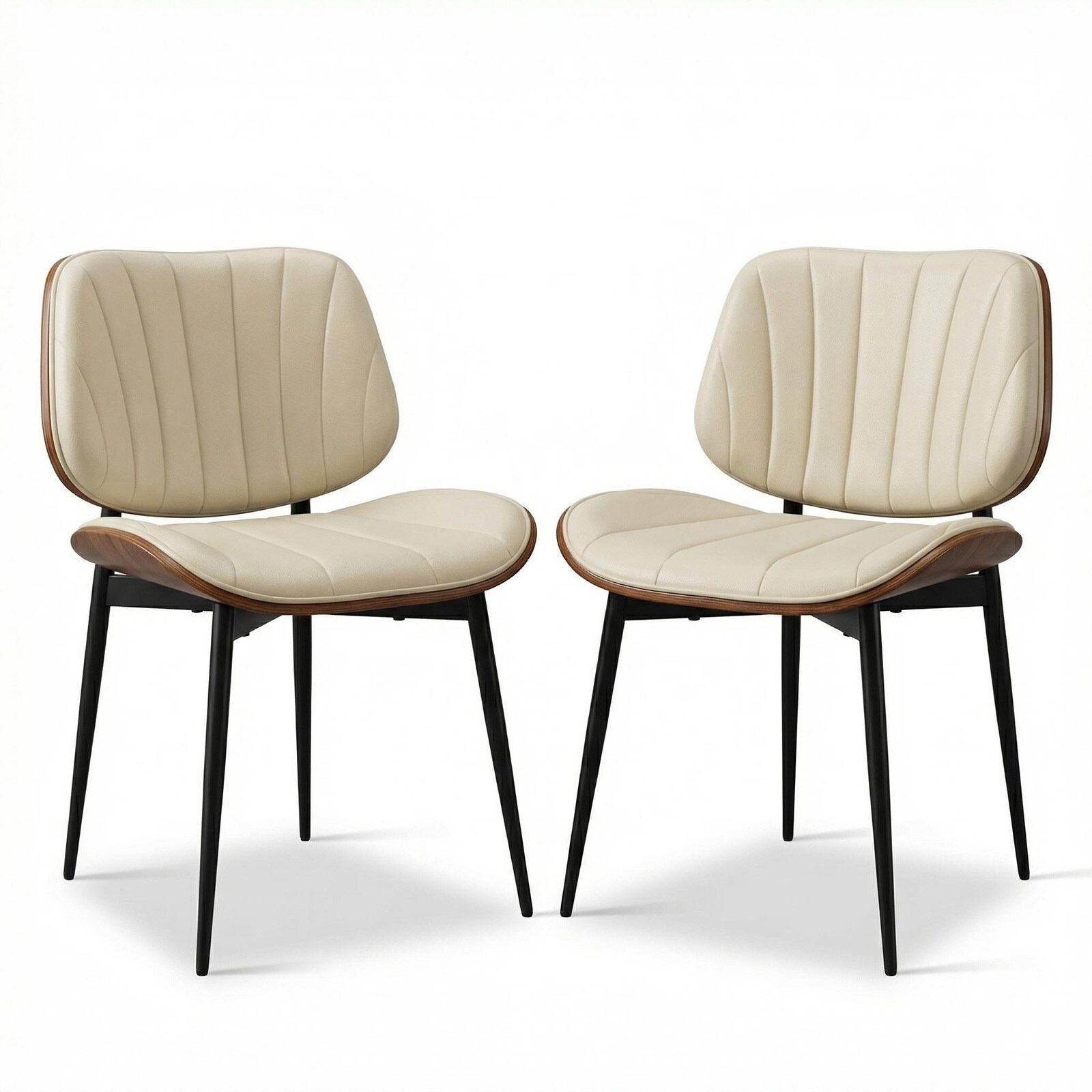 Dining Chairs Set of 2, Mid-Century Modern Upholstered PU Leather
