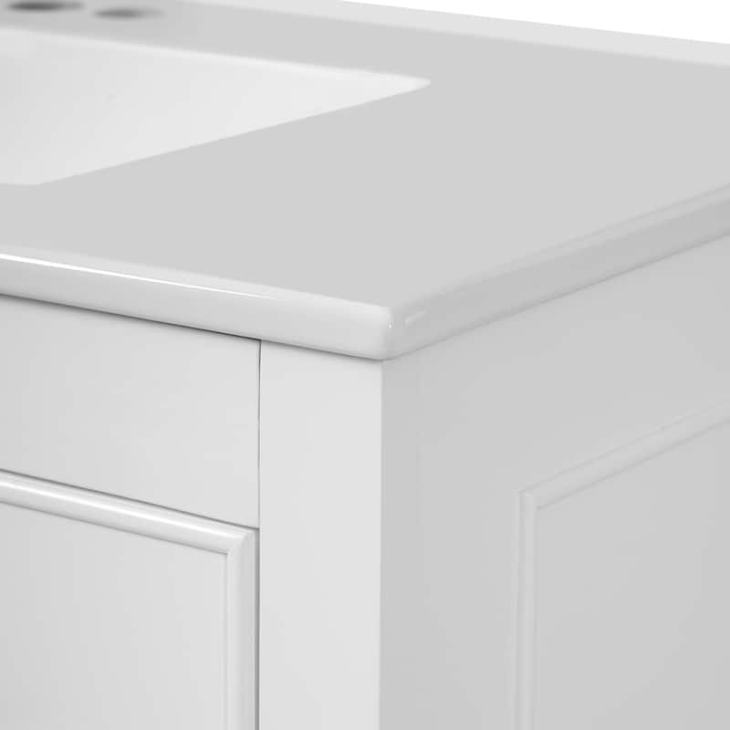 36" Bathroom Vanity with Ceramic Sink Combo, Solid Wood Frame Bathroom Cabinet