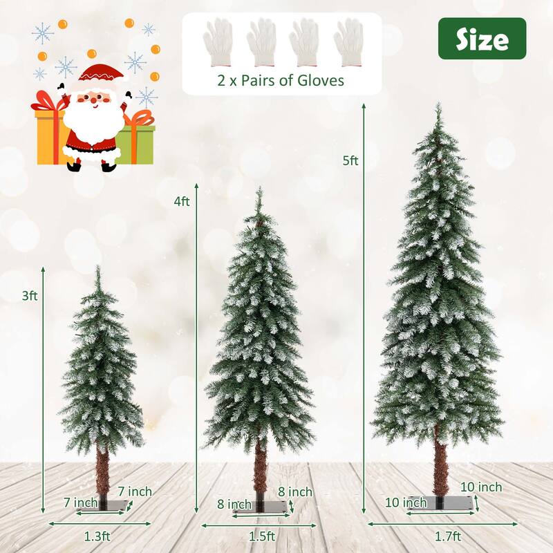 Set of 3 Pre-Lit Slim Christmas Tree Artificial Decoration 3/4/5 FT