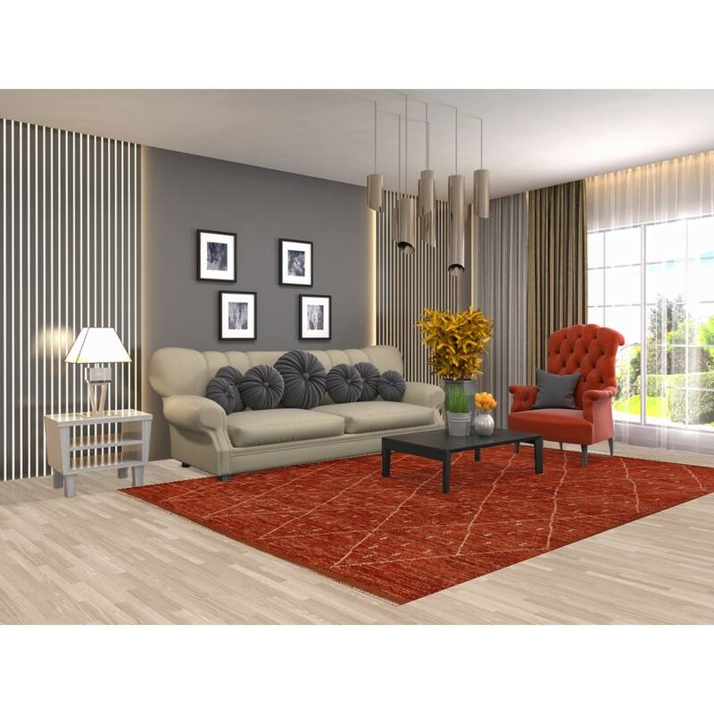 Hand Knotted Oriental 100% Wool Carpet Tribal Trellis Oranges & Rust Moroccan Area Rug - 10' 1'' X 6' 10''