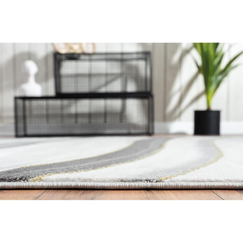 Abani Luna Contemporary Grey Gold Line Art Area Rug