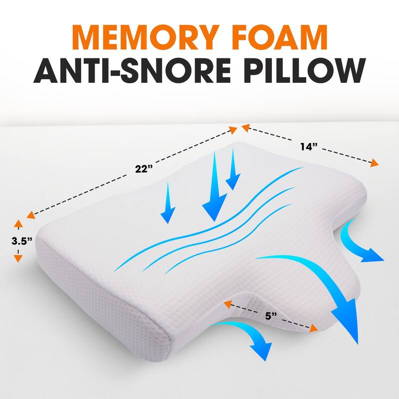 Cheer Collection Memory Foam Contoured Neck Pillow with Center Cavity Head Support and Wedge Extension - White