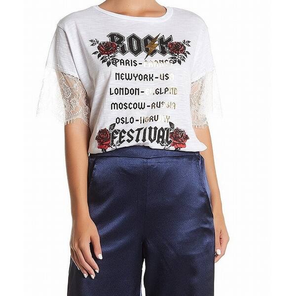 Shop Know One Cares New White Womens L Rock Festival Lace Trim Tee
