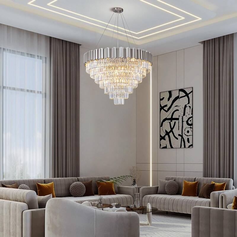 KAYLA Large Crystal Chandelier - 35.4"Modern 6-Tier 17-Light Chrome Ceiling Light, Luxury K9 Crystal
