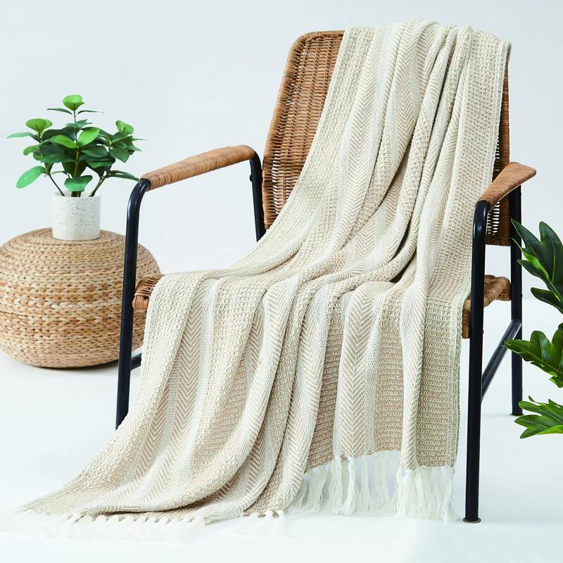 Oceanfront Resort Textured Stripe Throw - Sand