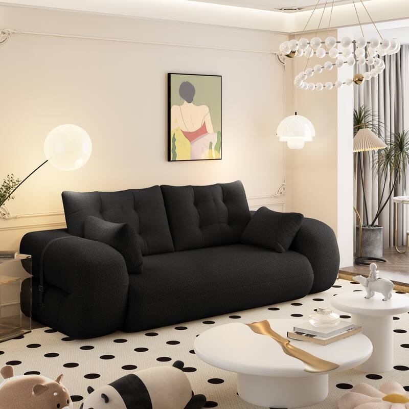 78.7" Foldable Sofa Bed, Teddy Fabric Convertible Floor Sofa Couch with Pillow, Upholstered Loveseat Sleeper Bed for Living Room