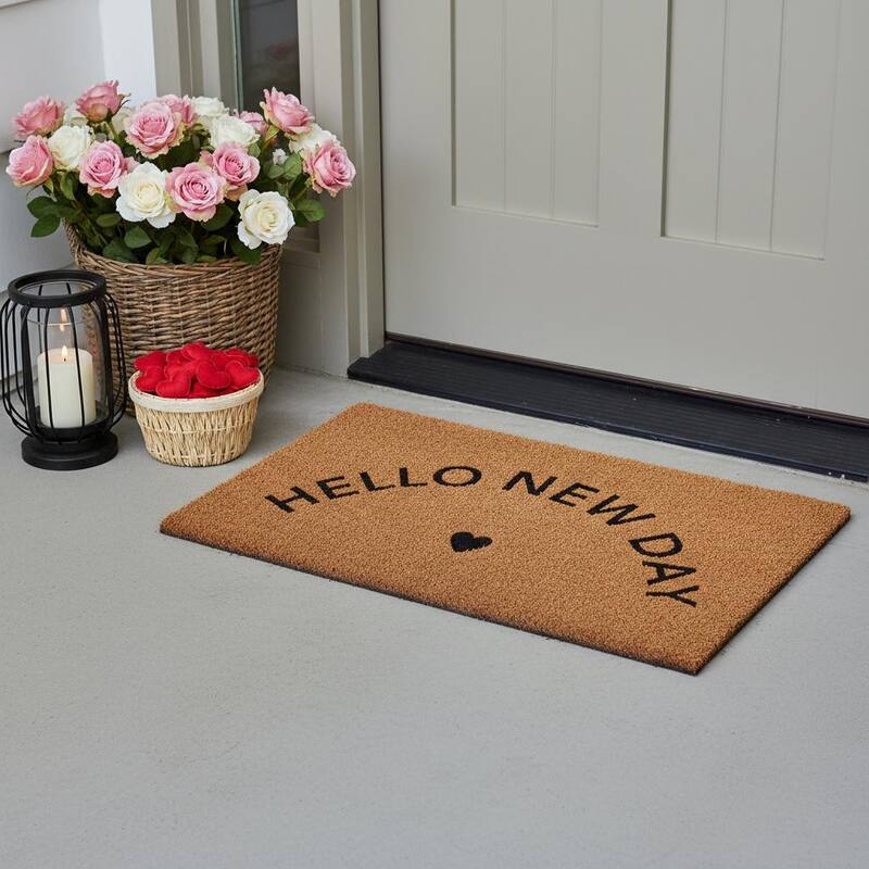 HomeRoots 24" X 36" Brown And Black Hello New Day Outdoor Coir Door Mat - 24.00' X '36.00 - 24.00' X '36.00