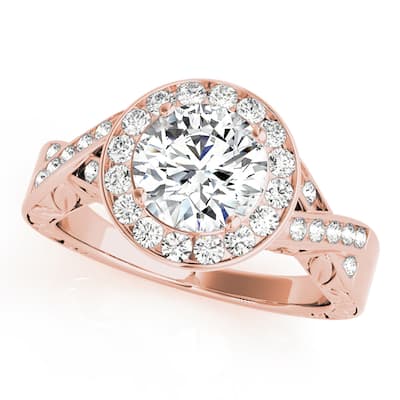 Auriya 14k Rose Gold Lab Grown Round Diamond Halo Engagement Ring 0.50 to 5.00 ct. tw. (F-G VS)