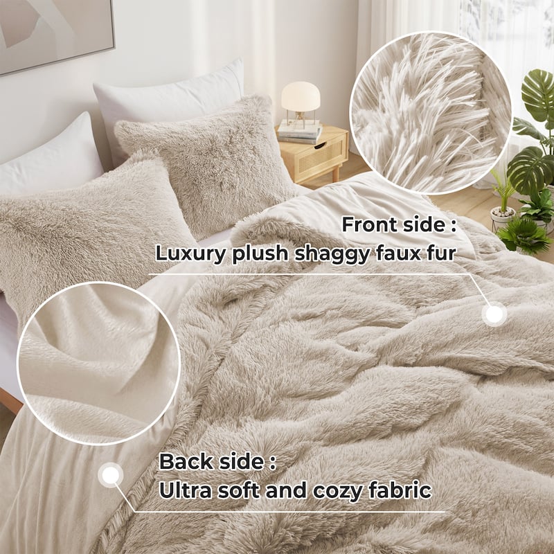 Fluffy Shaggy Reversible Faux Fur Comforter Set, Fuzzy Plush Bedding Set