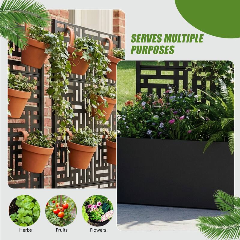 Metal Planter Box with Trellis Privacy Screen Planter Box with Lockable Wheels Set of 2