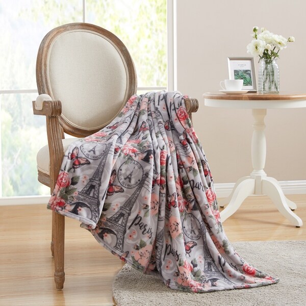 Asher Home Floral Paris 50 x 60 inches Plush Throw Blanket Bed