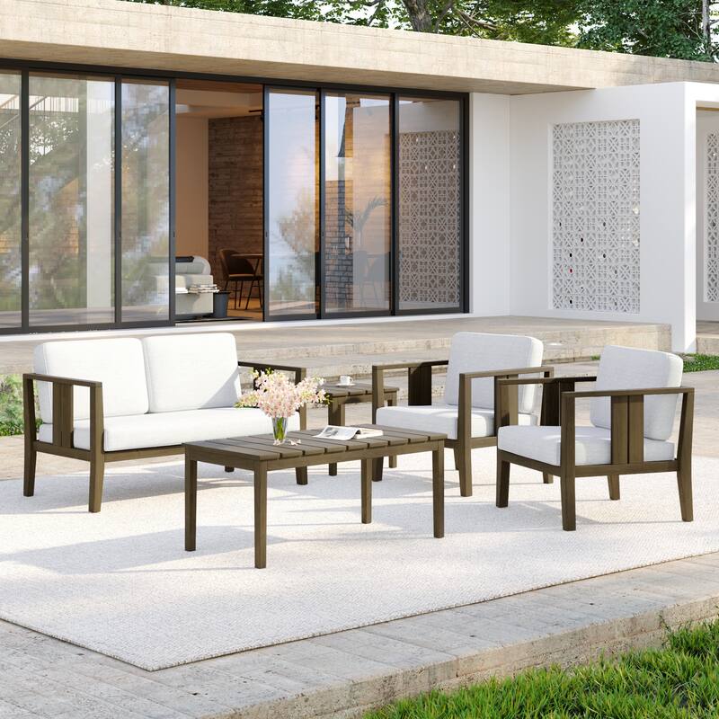 5-Piece Casual Outdoor Patio Furniture Set In Solid Teak Wood