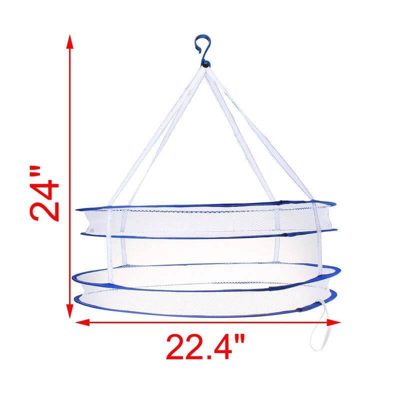 S Hook 2 Layers Drying Rack Folding Hanging Clothes Laundry Dryer Net Basket - Blue,White - 57 x 60cm/22" x 24"(D*H)