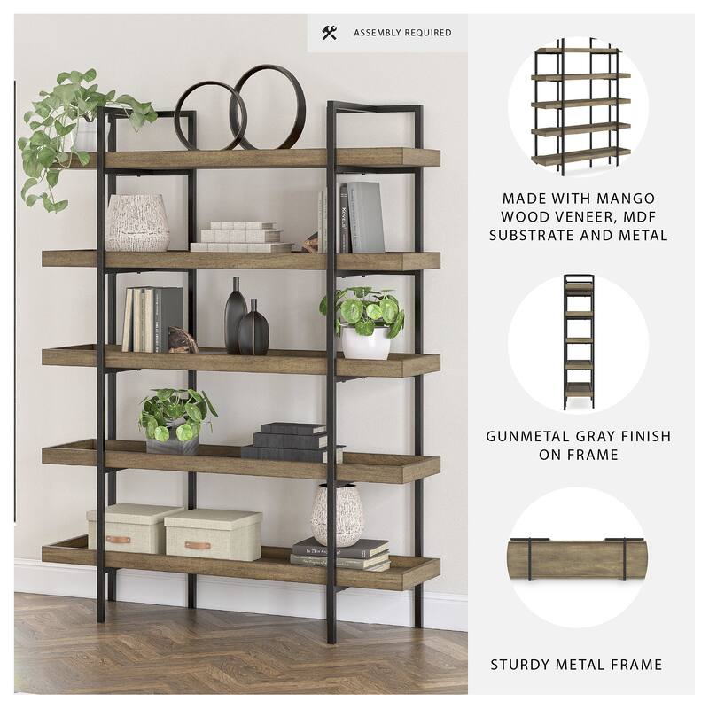 Signature Design by Ashley Montia Black/Brown 76" Bookcase - 58" W x 17" D x 76" H
