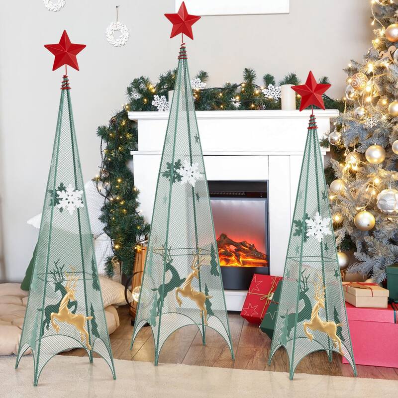 Gymax Set of 3 Tower Shaped Christmas Trees 3ft/3.5ft/4ft Artificial