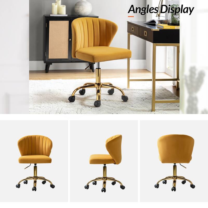Ilia Modern Velvet Wingback 360 degree Ergonomic Office Task Chair with Channel Tufted Back by HULALA HOME