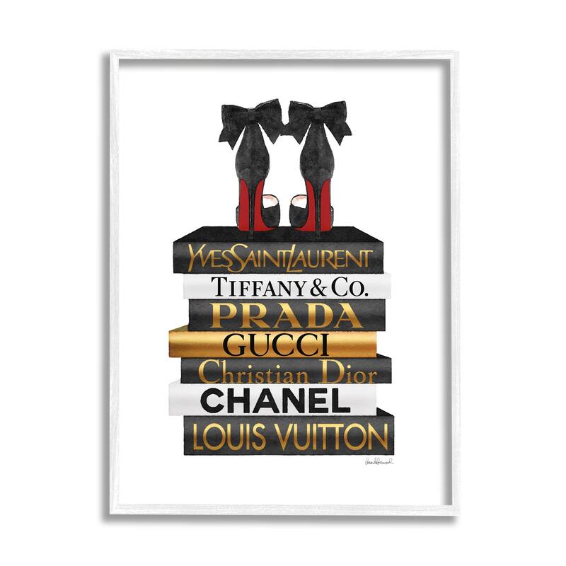 Stupell Red Bottom Heels Glam Fashion Bookstack Framed Wall Art - Black