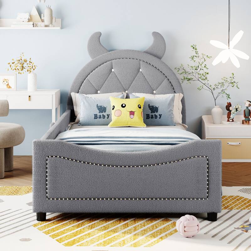 Twin Size Upholstered Daybed with OX Horn Shaped Headboard Bed Bath