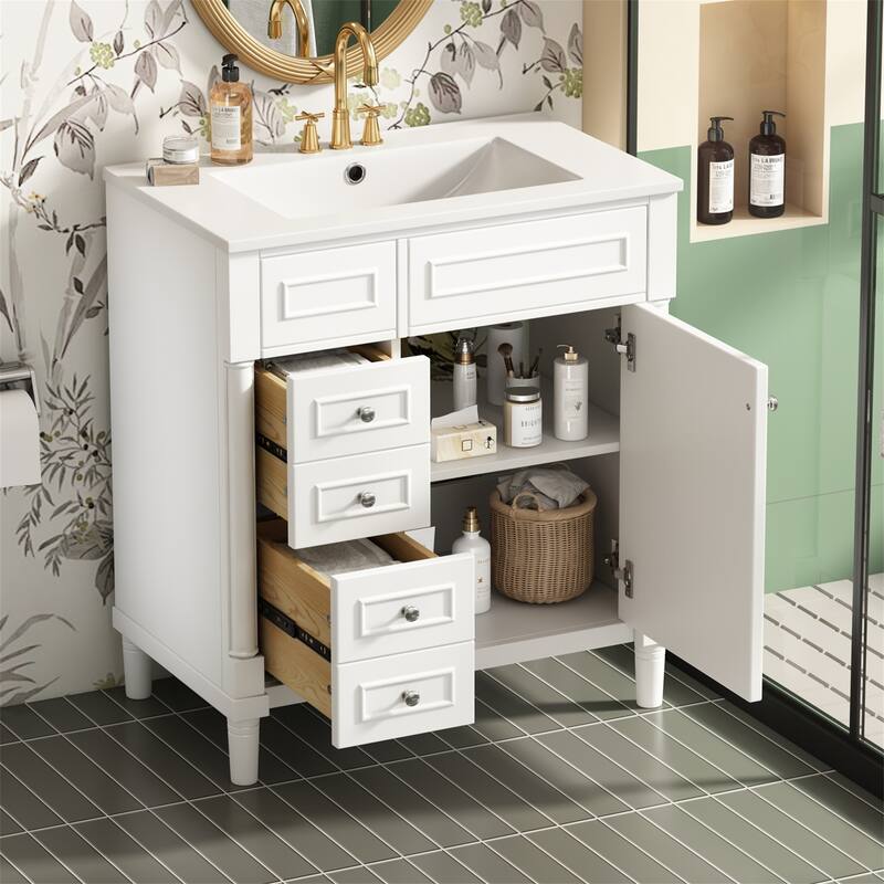 30" Freestanding Bathroom Vanity w/ Sink,2 Drawers,Soft-Closing Door - White