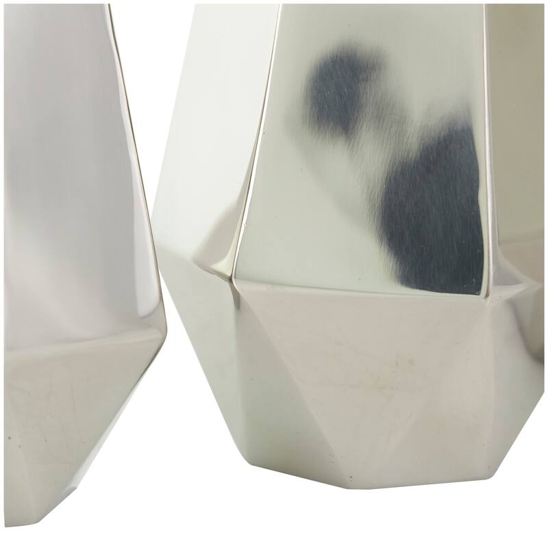 Silver or Gold Stainless Steel Metal Hexagon Shaped Geometric Vase with Varying Heights (Set of 3)