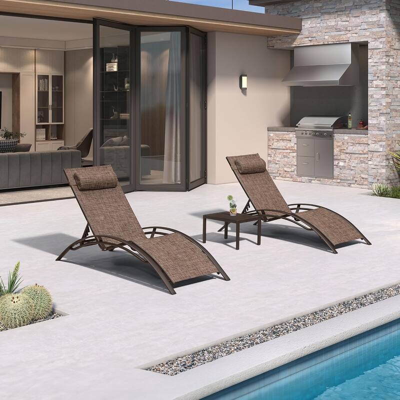 PURPLE LEAF Patio Chaise Lounge Chair Aluminum Recliner with Side Table - Brown