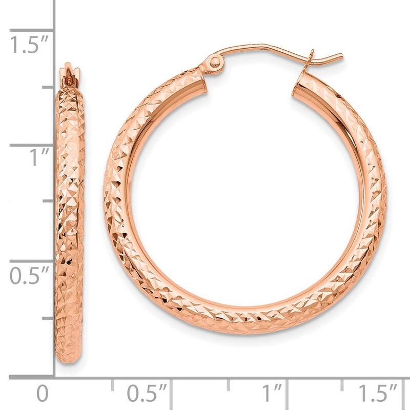 Curata 10k Rose Gold Sparkle Cut Round Hoop Earrings - 30mm