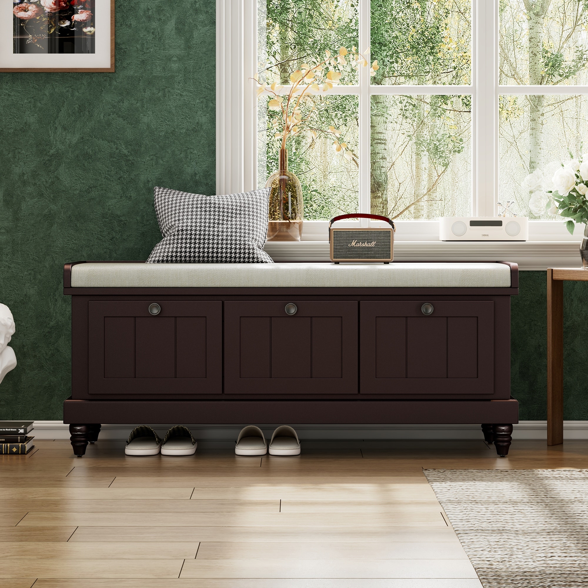 Classic Storage Bench with Cushioned Seat and 3 Drawers