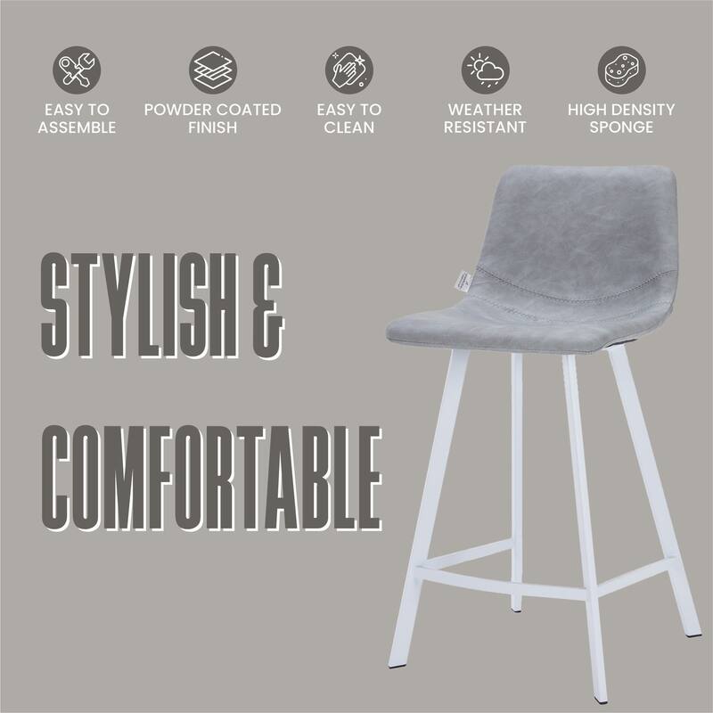 35-Inch Leather Counter Stool Padded Seat Stainless Steel Base and Footrest