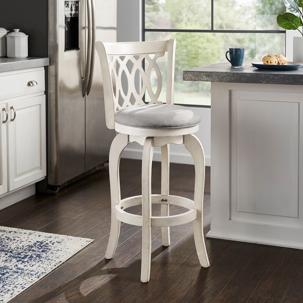 Verona Linen Scroll back Swivel 29 inch Bar Stool by iNSPIRE Q Classic On Sale Bed Bath Beyond 4101679