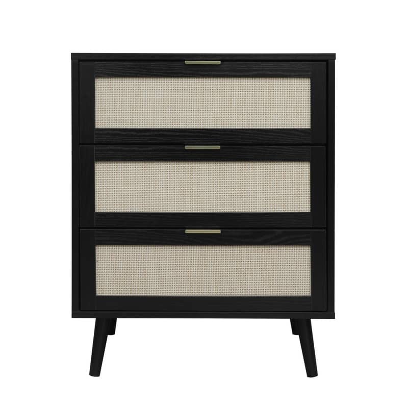 Wood Storage Cabinet with 3 Engineered Rattan Drawer Suitable for Bedroom,Living Room,Study
