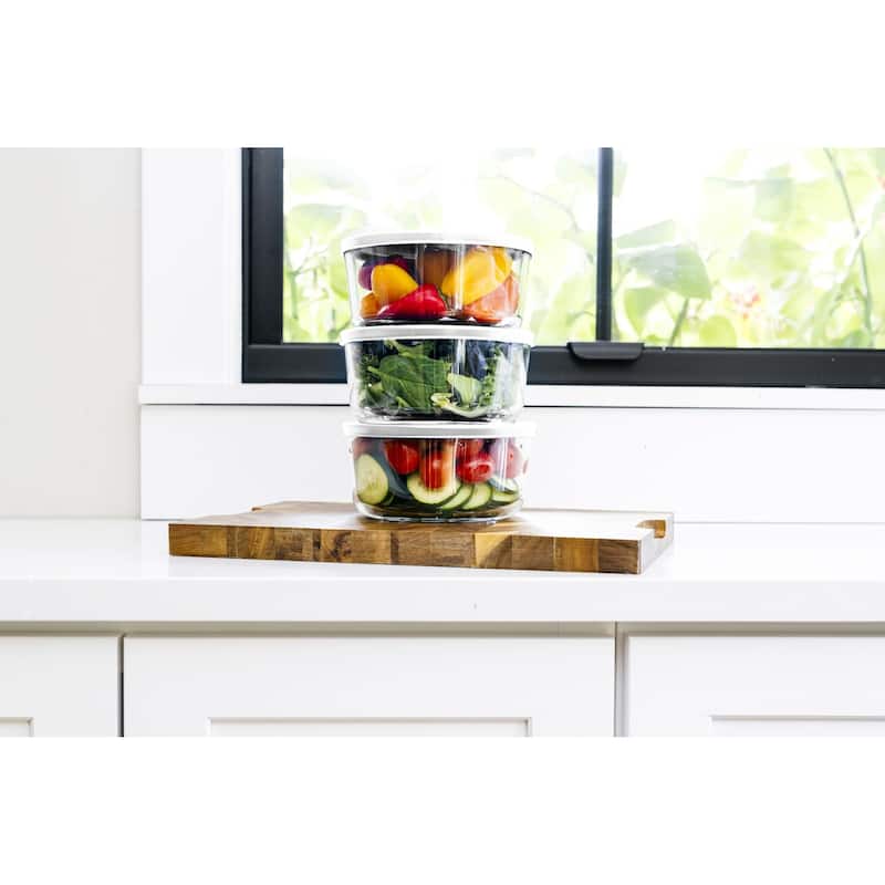 Glass Food Storage Containers Set - Round, 4-Cup (32oz) BPA-Free, Microwave & Oven Safe, Airtight Lids