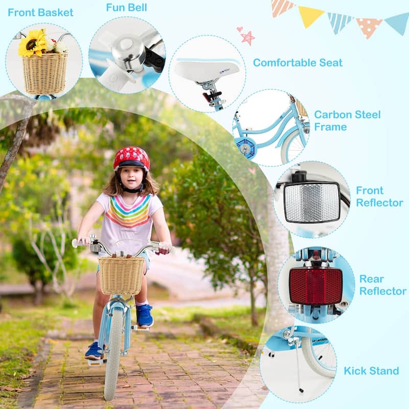 18" Kid's Bike w/ Training Wheels Adjustable Handlebar Seat Handbrake